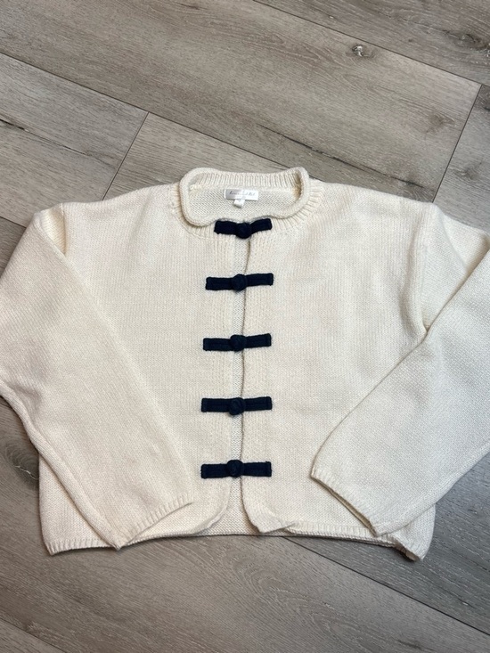 Line & Dot Sweaters - Line & Dot Ivory Knit Cardigan Black Frog Closure Toggle Sweater Women’s S